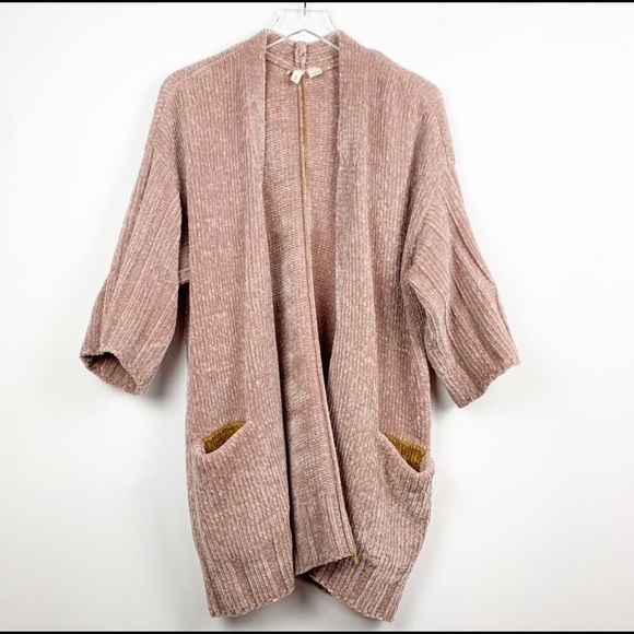 Moth Sweaters - Anthropologie Moth Chenille Oversized Rose Pink Open Front Cardigan Women Sz XL